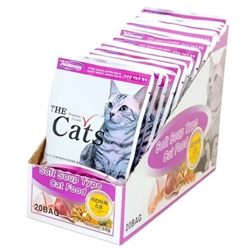 고양이 간식 더캣츠 파우치 - 가다랑어치킨수프(퍼플) 20개세트