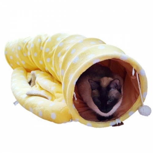 고양이지비 땡땡이 터널방석 - 옐로우
