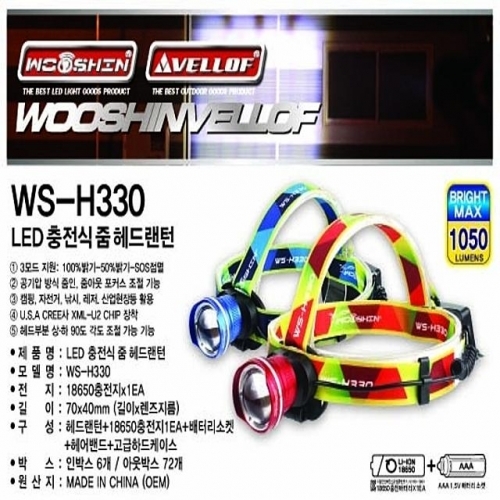 WSH330 LED 충전식 줌 헤드랜턴