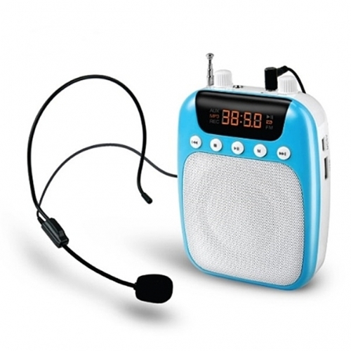 (Coms) MP3 USB MicroSD재생 휴대용 유선 마이크 앰프-블루(FM 라디오) (WH3177)