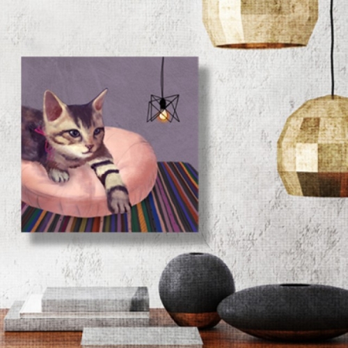 귀여운 고양이그림 인테리어소품 캔버스액자 감동갤러리 보라전등 정사각