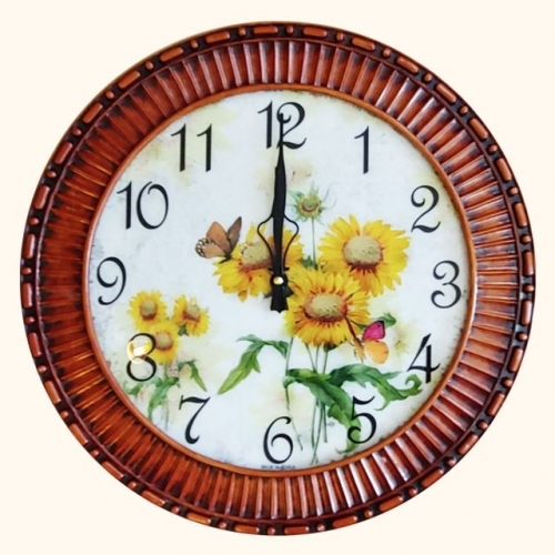 해바라기 라운드 벽시계 브라운 시계 인테리어 소품