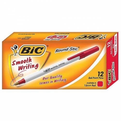 BIC 라운드스틱볼펜(1.0mm-MED-적-12개입) M501123