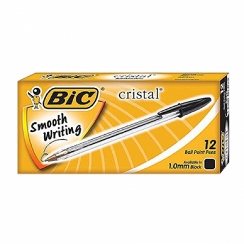 BIC)크리스탈볼펜(1.0mm 흑 12개입) 속기용볼펜