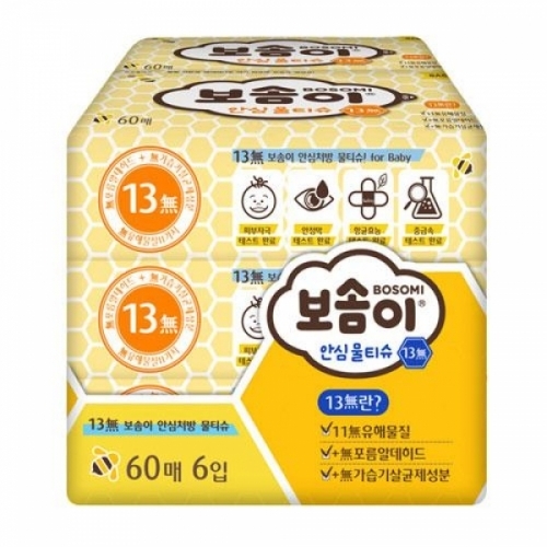 깨끗한나라 보솜이 안심물티슈(60매X6개입) M811168