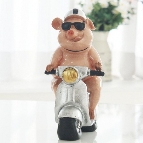 오토바이 핑크 돼지 장식인형