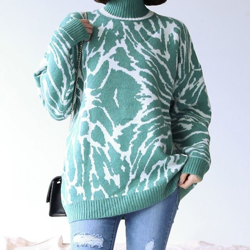 여성 겨울 레오파드 니트 스웨터