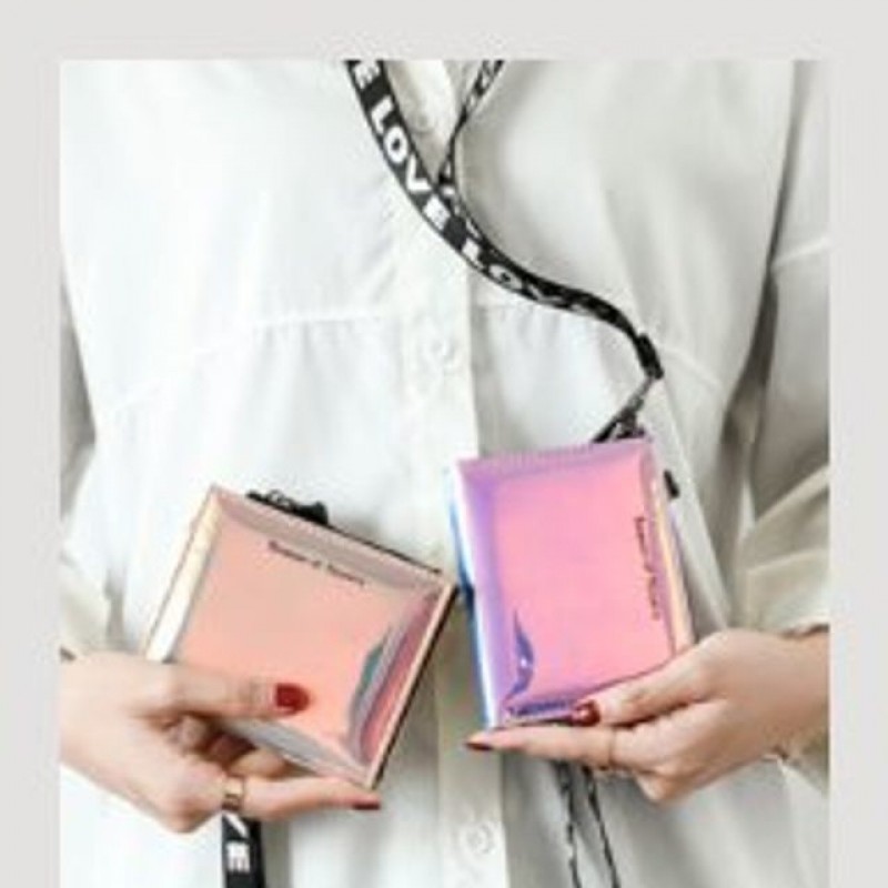 홀로그램 여성반지갑 학생 지폐 수납 목걸이형 패션