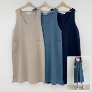 마 포켓 민소매 원피스